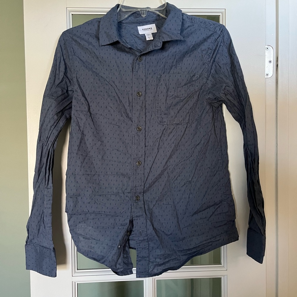 Sonoma Navy Textured Boys Button-Down Shirt